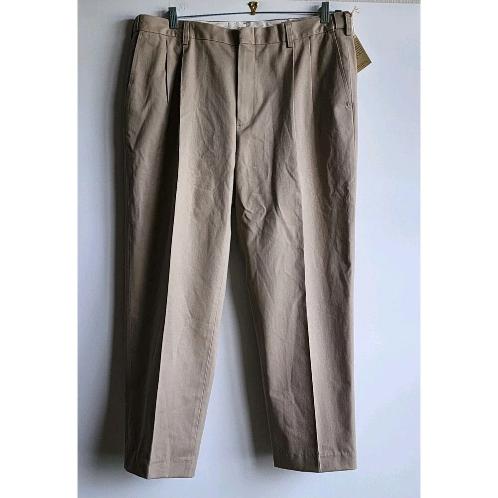 Orvis Khaki Chino Pleated Pants Mens 38 Wrinkle Free 100% Cotton